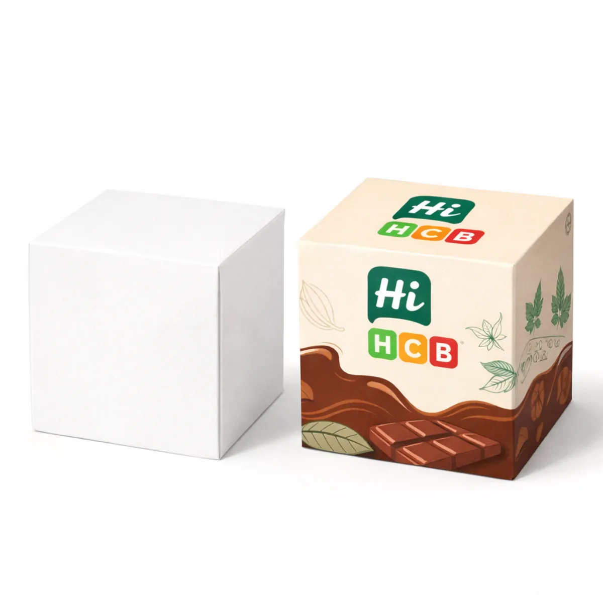 Customisable CBD chocolate boxes featuring unique brand illustrations and protective inserts for delicate confectionery items- class=